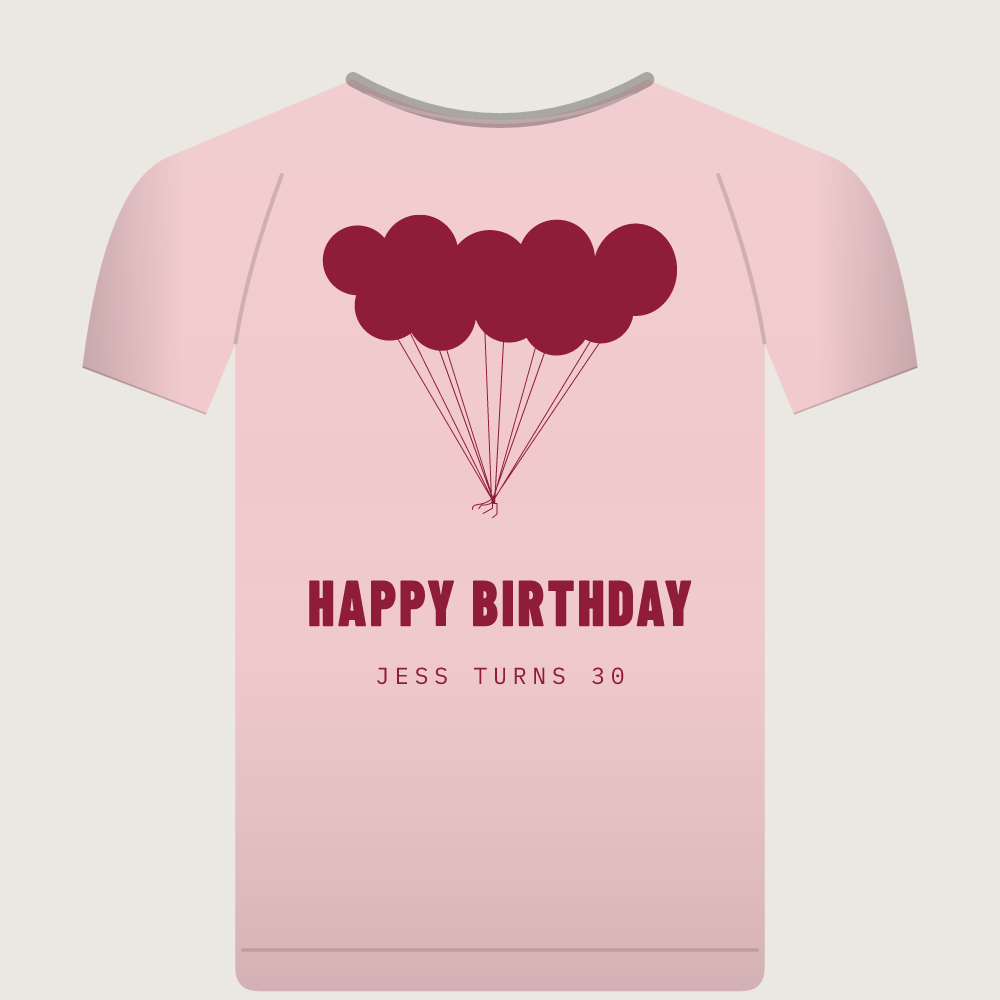 Balloons birthday and leavers t-shirt, front