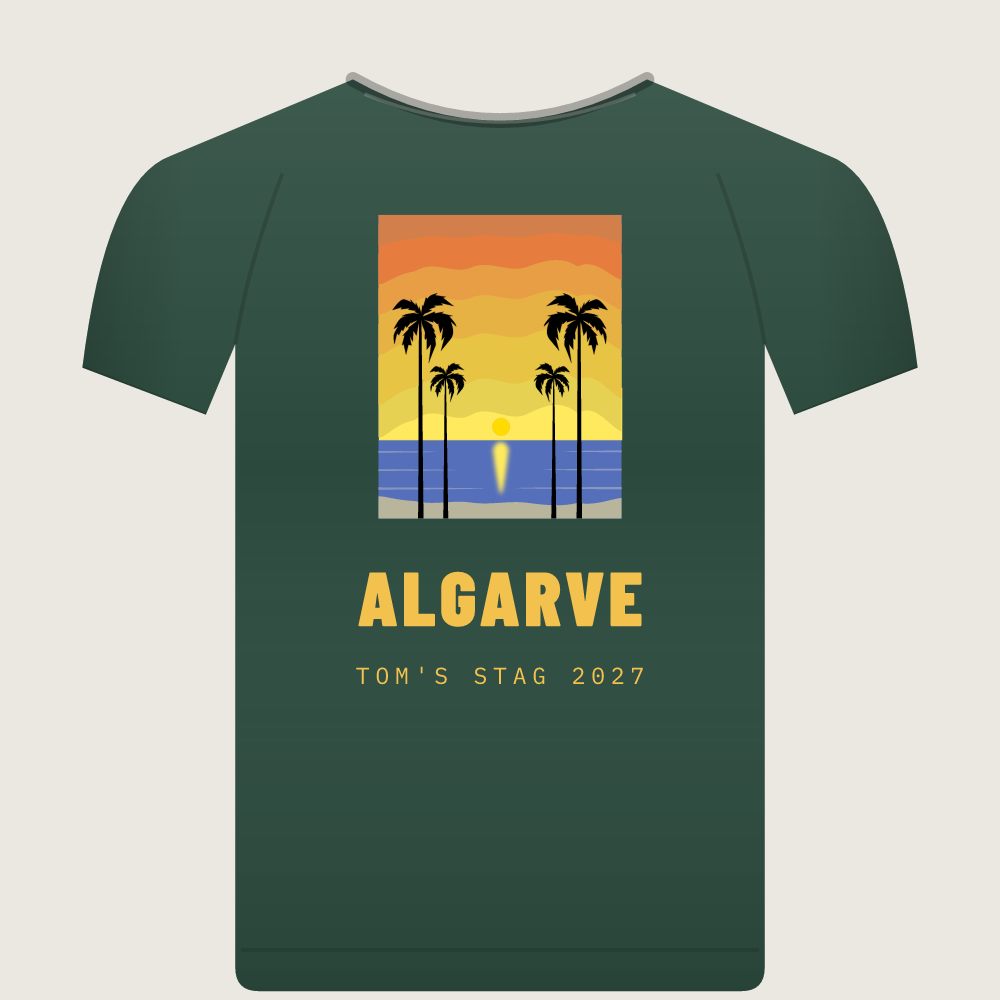 Sunset stag do t-shirt, front